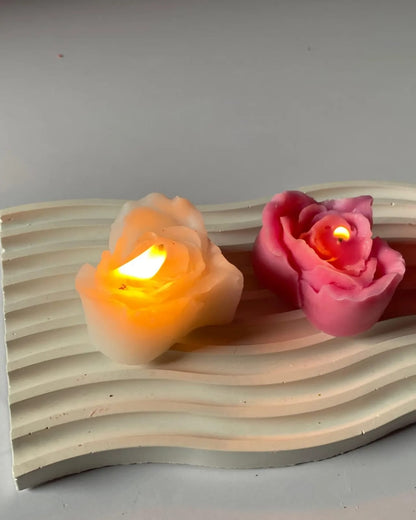 Wave Tray with Rose Heart Candles