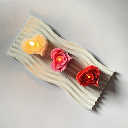 Wave Tray with Rose Heart Candles