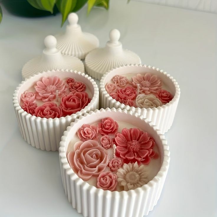 Rose Candle in a Ribbed Jar